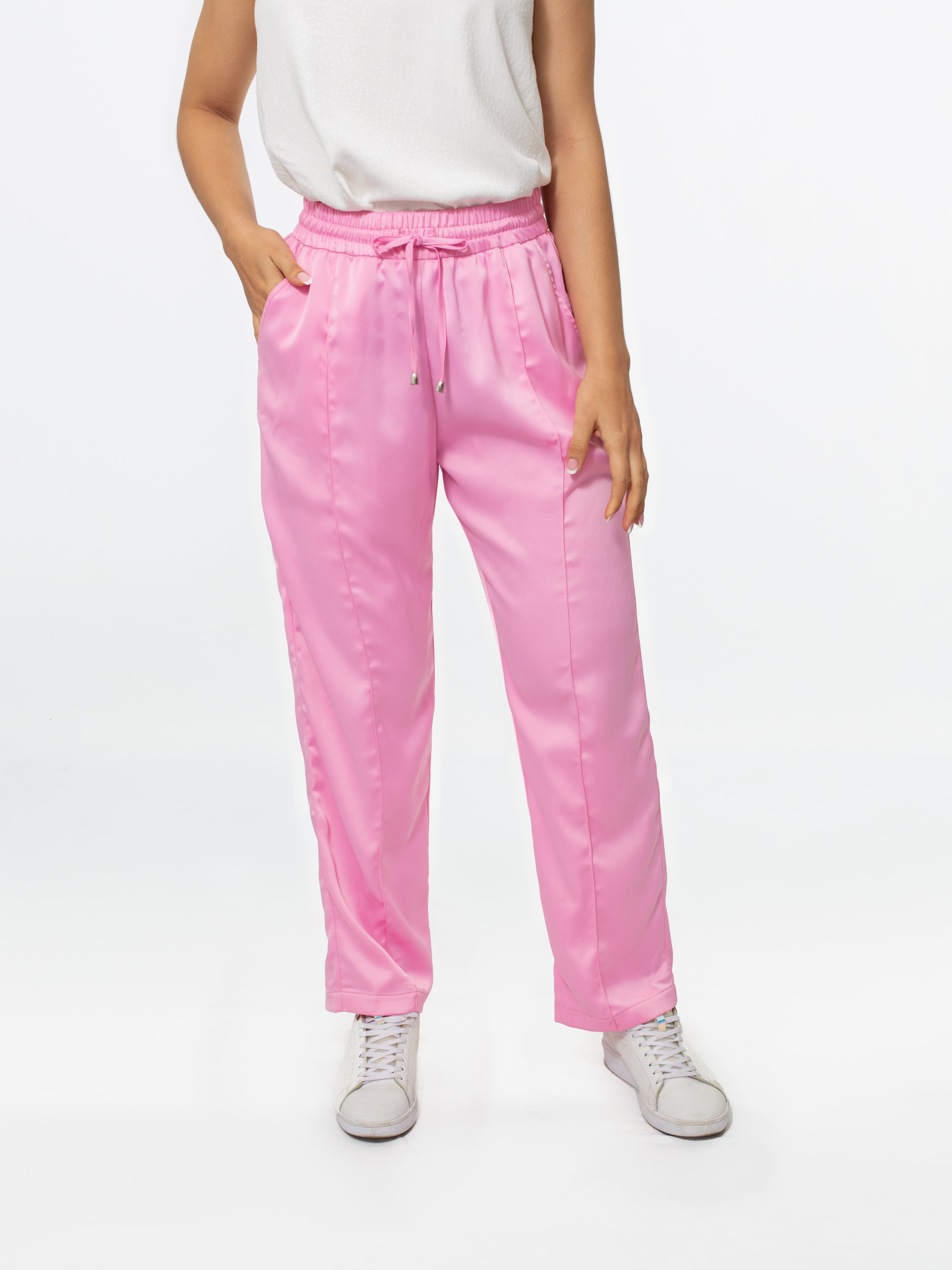 Pantalón holgado satinado rosa